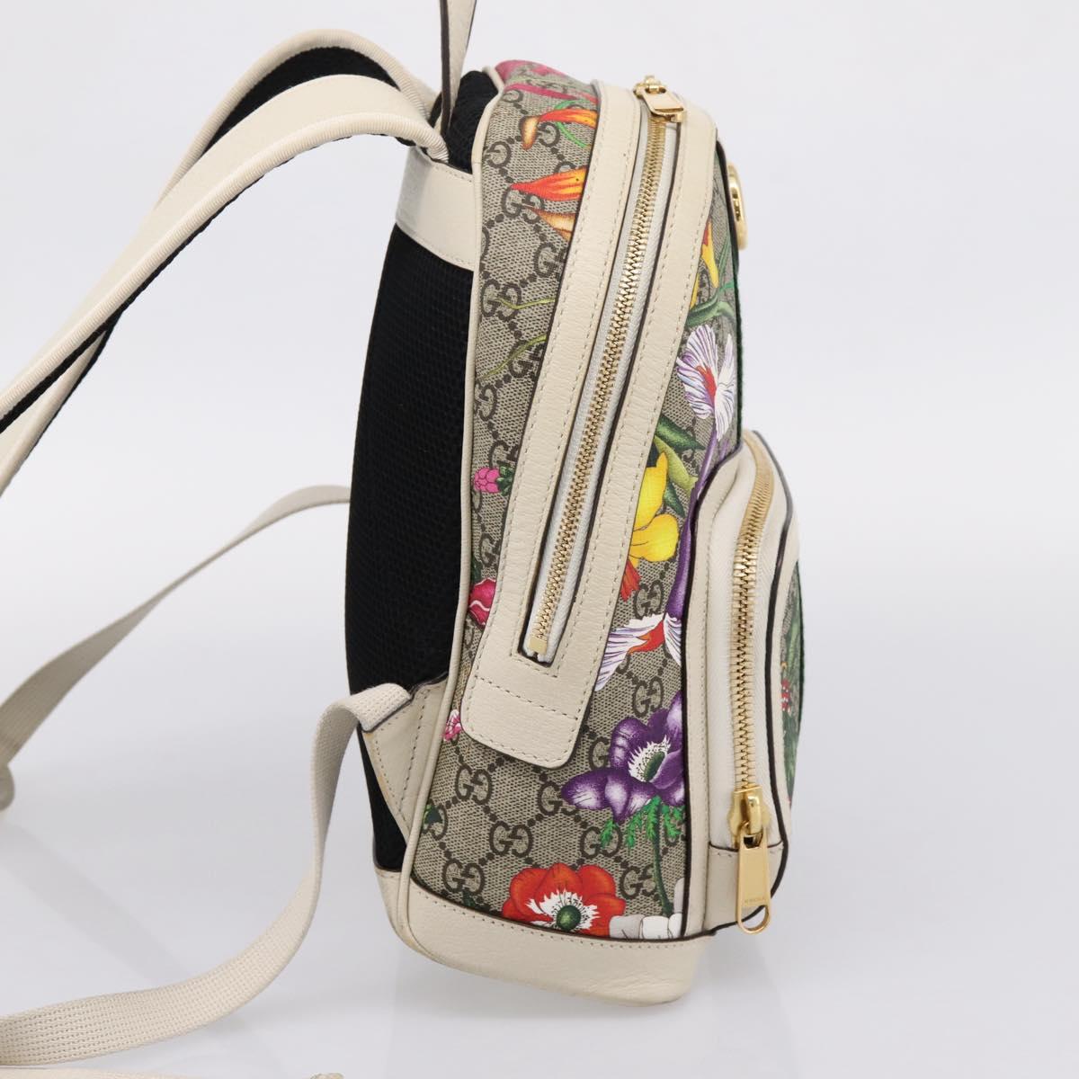 GUCCI Ophdia GG Web Sherry Line Flora Backpack PVC Beige 547965 Auth ka6322V