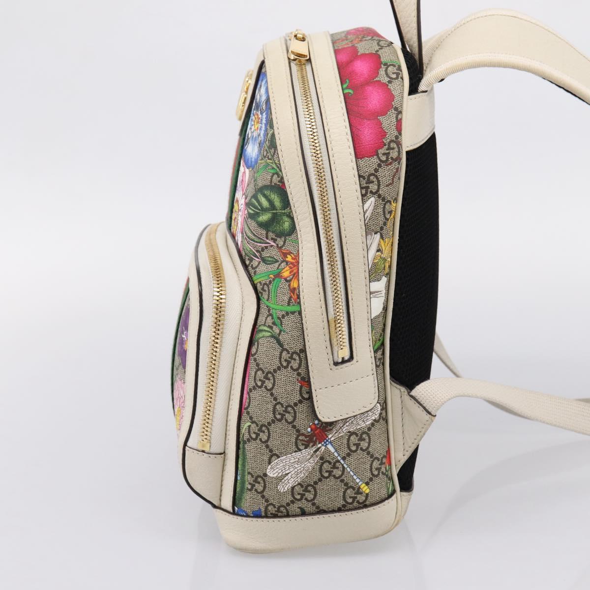GUCCI Ophdia GG Web Sherry Line Flora Backpack PVC Beige 547965 Auth ka6322V