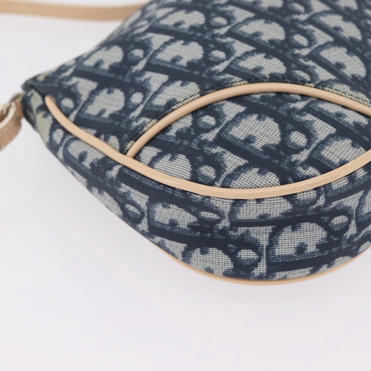 Christian Dior Trotter Canvas Saddle Pouch PVC Blue Silver Auth ka6323V
