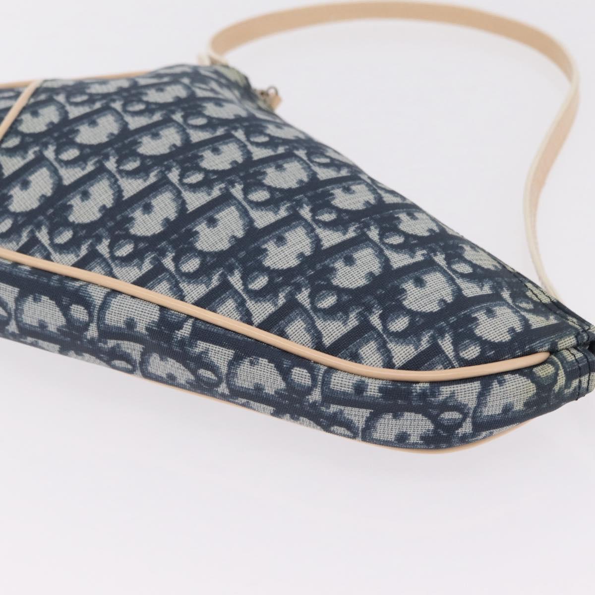 Christian Dior Trotter Canvas Saddle Pouch PVC Blue Silver Auth ka6323V