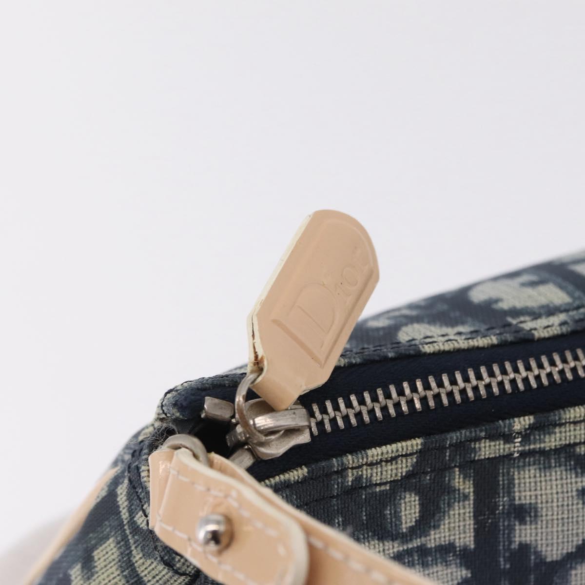 Christian Dior Trotter Canvas Saddle Pouch PVC Blue Silver Auth ka6323V