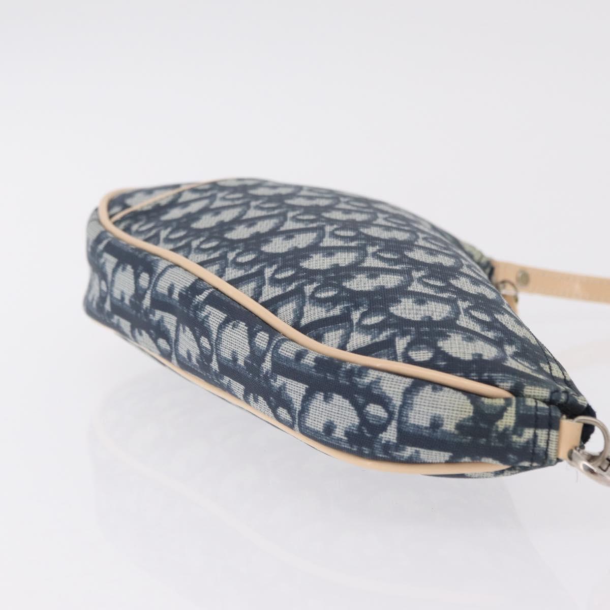 Christian Dior Trotter Canvas Saddle Pouch PVC Blue Silver Auth ka6323V