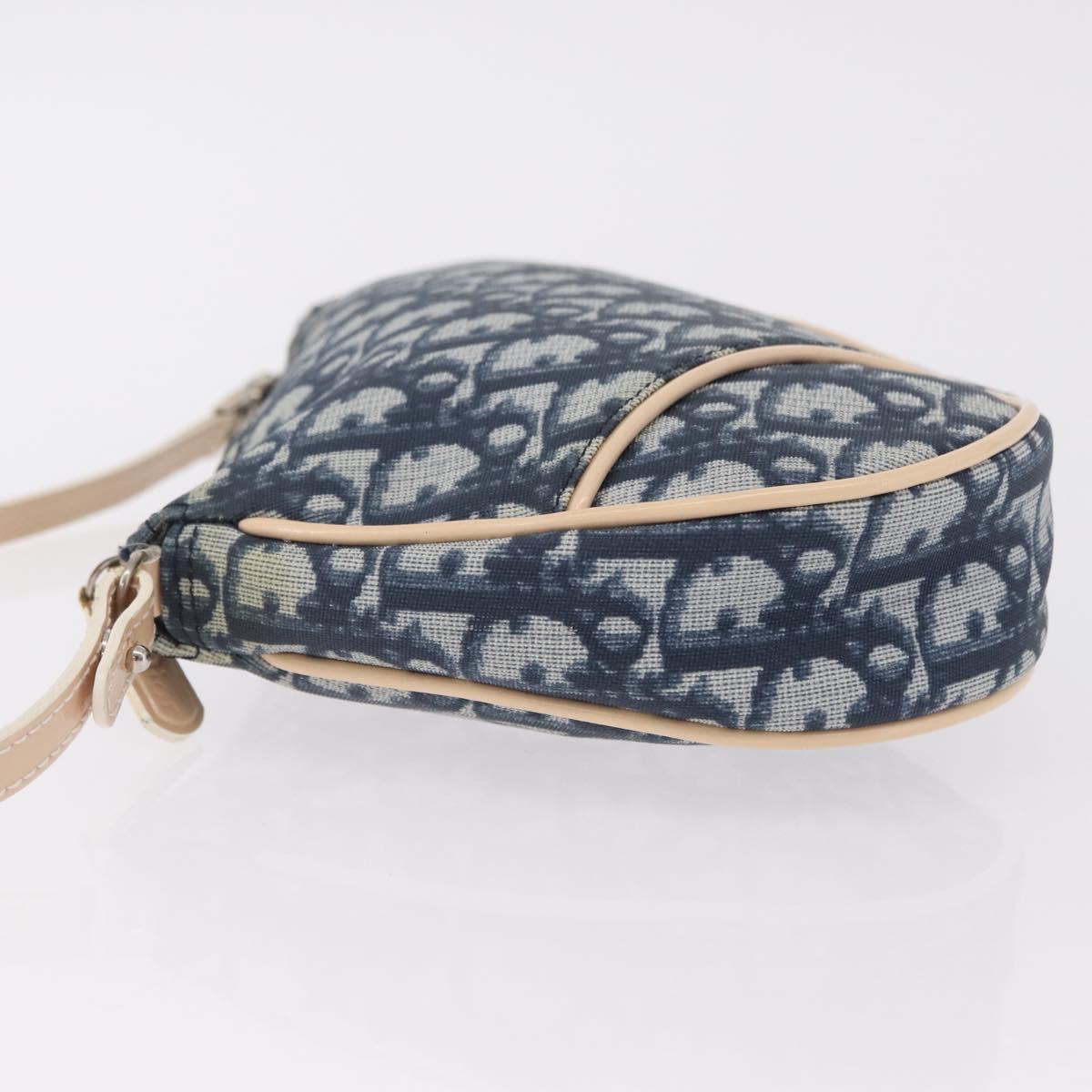 Christian Dior Trotter Canvas Saddle Pouch PVC Blue Silver Auth ka6323V