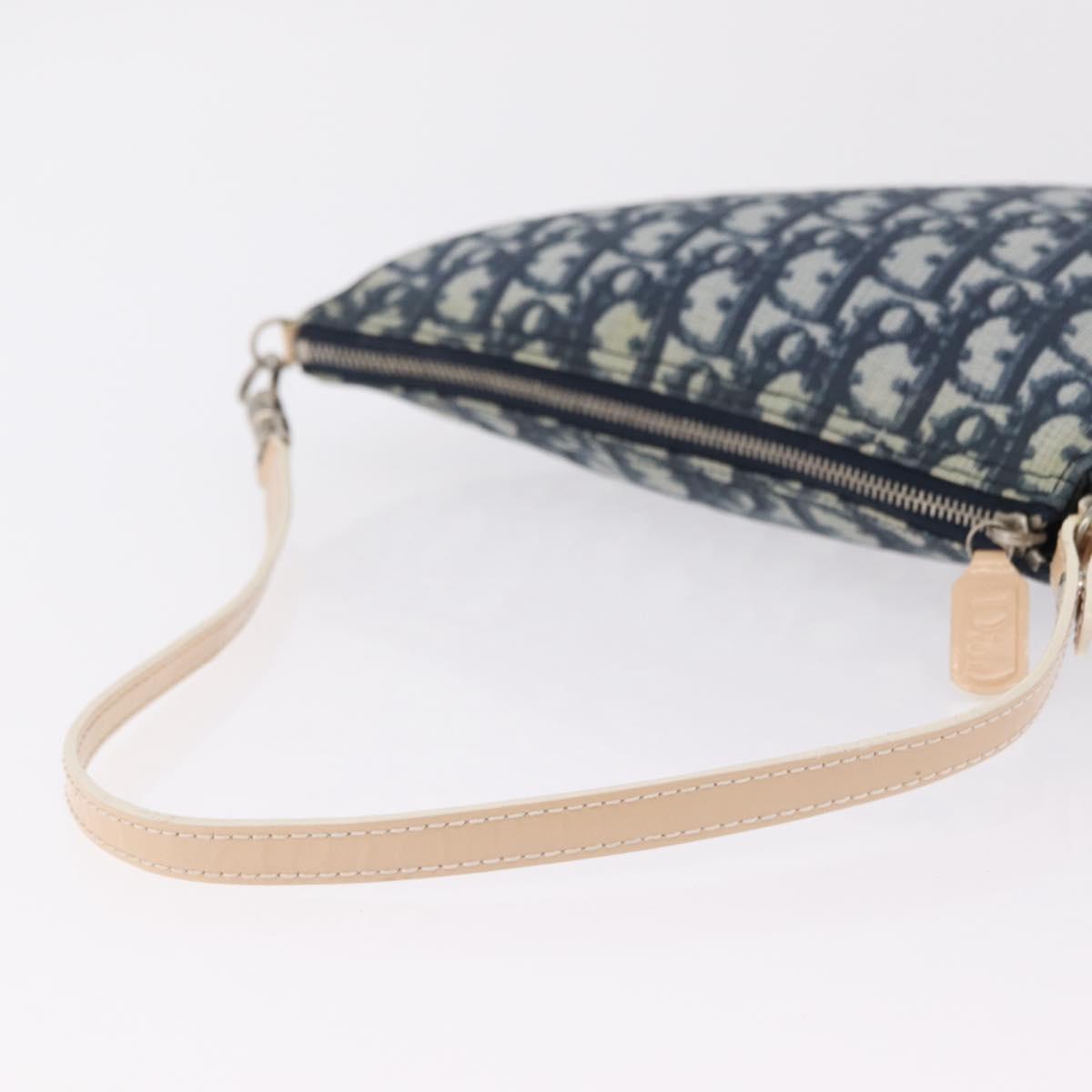 Christian Dior Trotter Canvas Saddle Pouch PVC Blue Silver Auth ka6323V