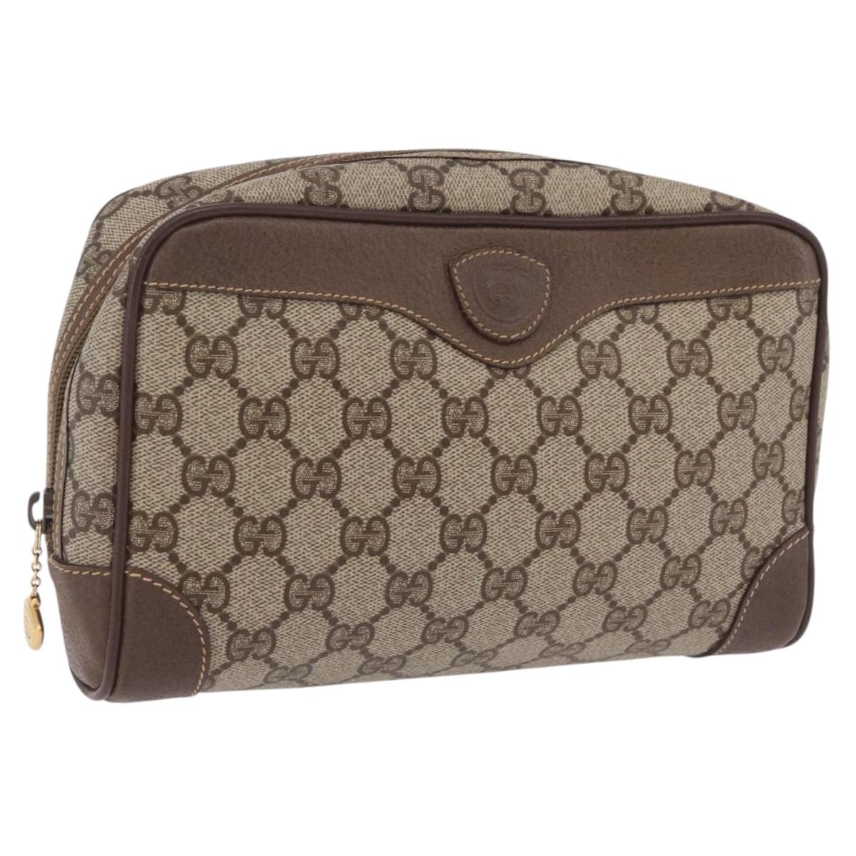 GUCCI GG Supreme Clutch Bag PVC Beige Gold 014 89 0100 Auth ka6324