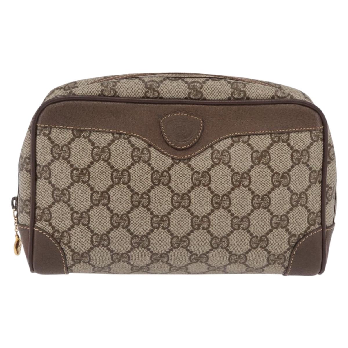 GUCCI GG Supreme Clutch Bag PVC Beige Gold 014 89 0100 Auth ka6324