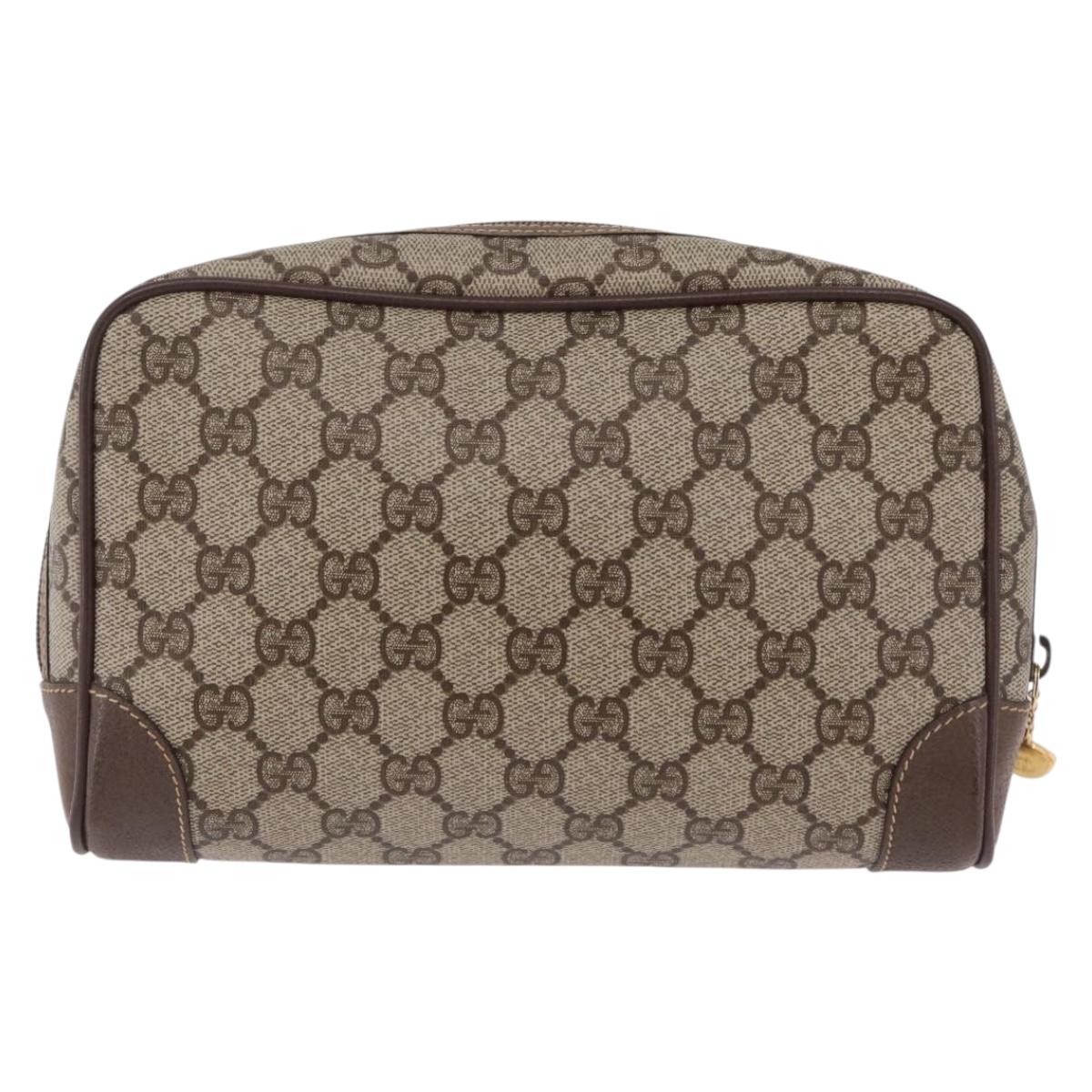 GUCCI GG Supreme Clutch Bag PVC Beige Gold 014 89 0100 Auth ka6324