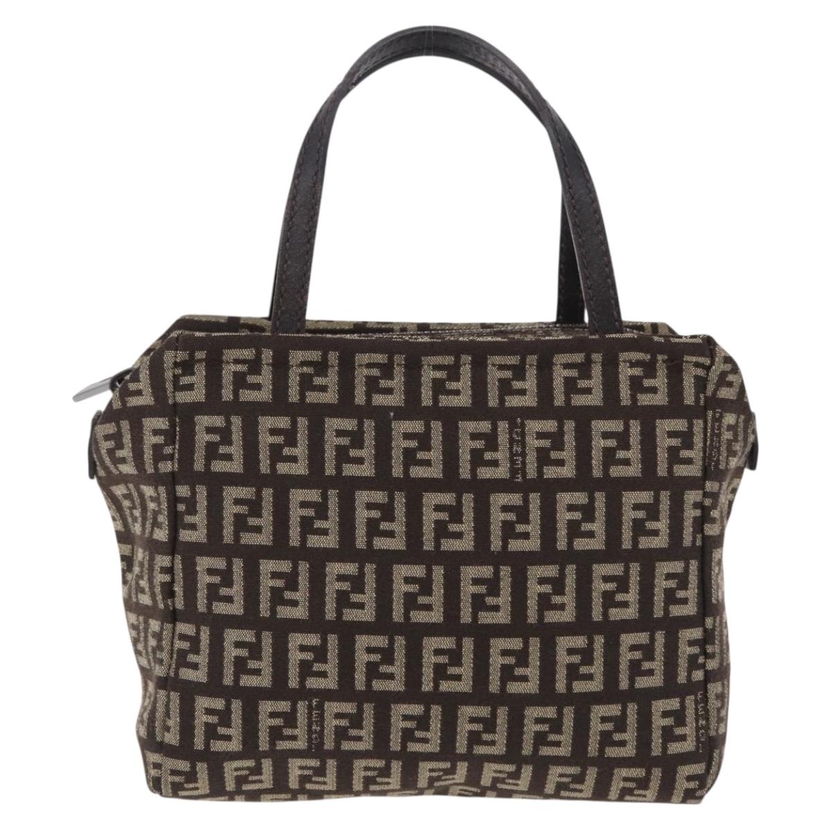 FENDI Zucchino Canvas Hand Bag Brown 8BN105 Auth ka6325