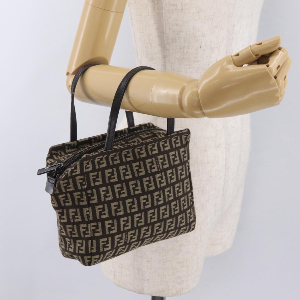FENDI Zucchino Canvas Hand Bag Brown 8BN105 Auth ka6325