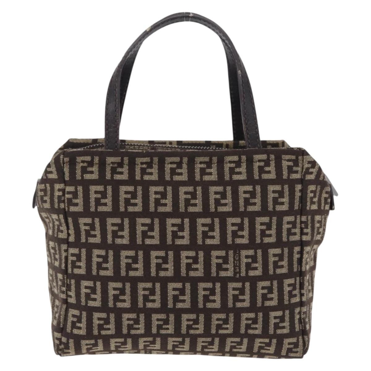 FENDI Zucchino Canvas Hand Bag Brown 8BN105 Auth ka6325