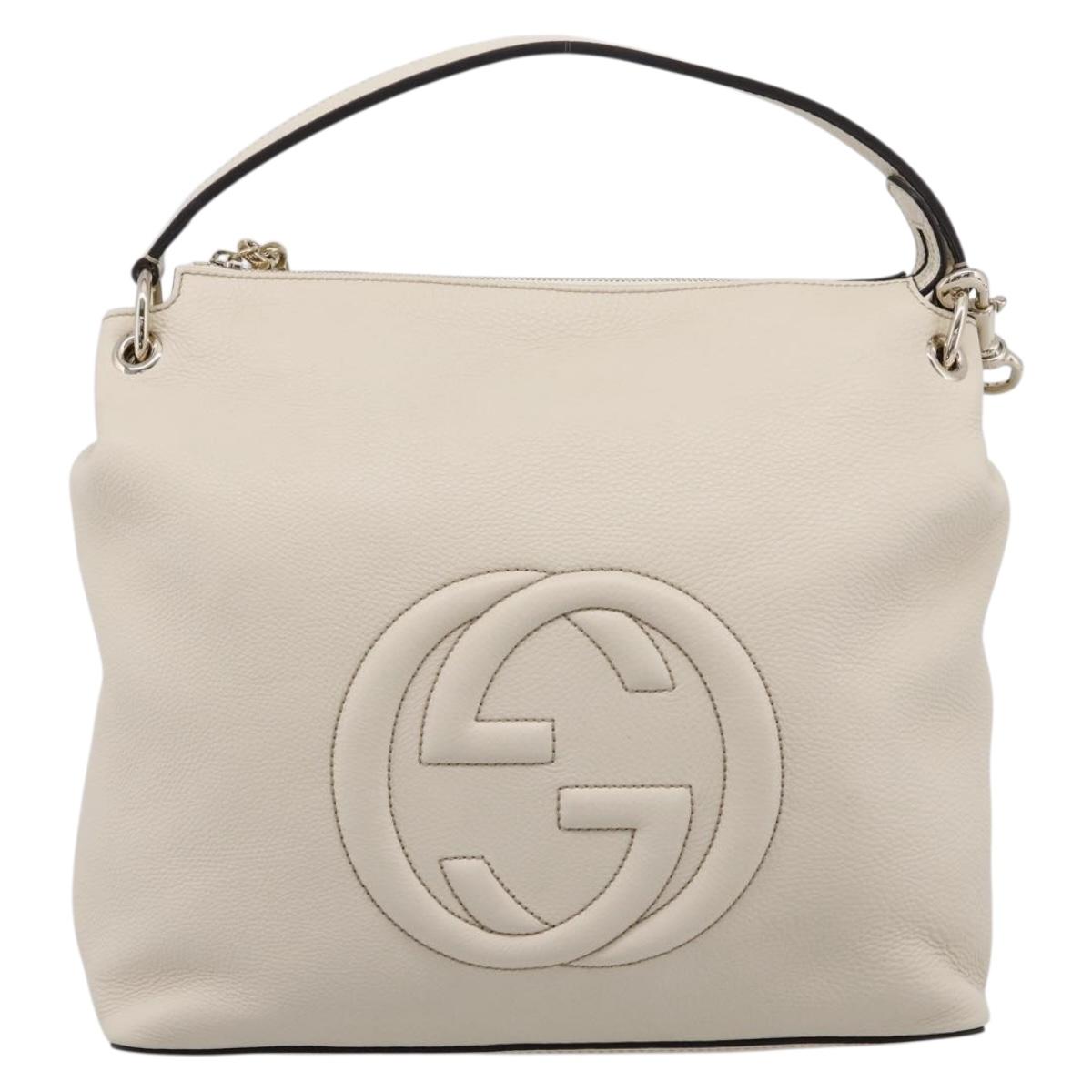 GUCCI Soho Shoulder Bag Leather 2way White Gold 408825 Auth ka6326V