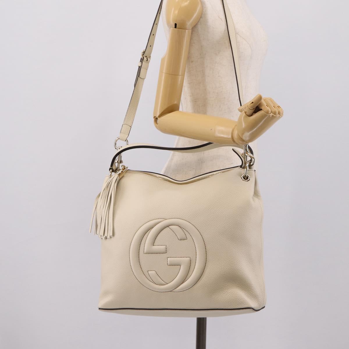 GUCCI Soho Shoulder Bag Leather 2way White Gold 408825 Auth ka6326V