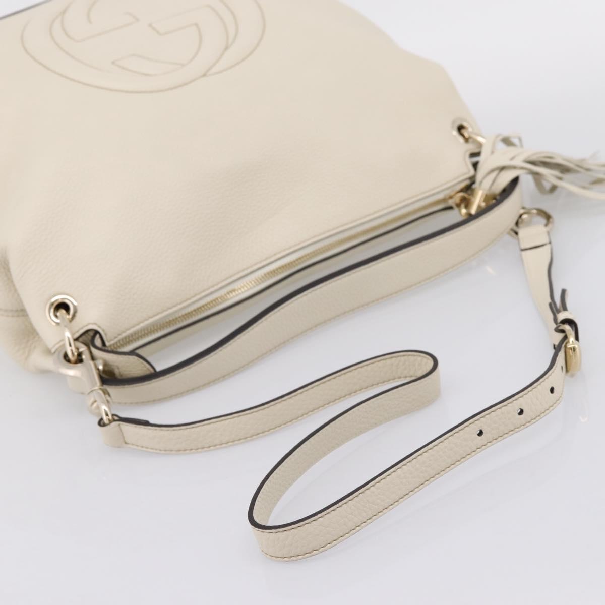 GUCCI Soho Shoulder Bag Leather 2way White Gold 408825 Auth ka6326V