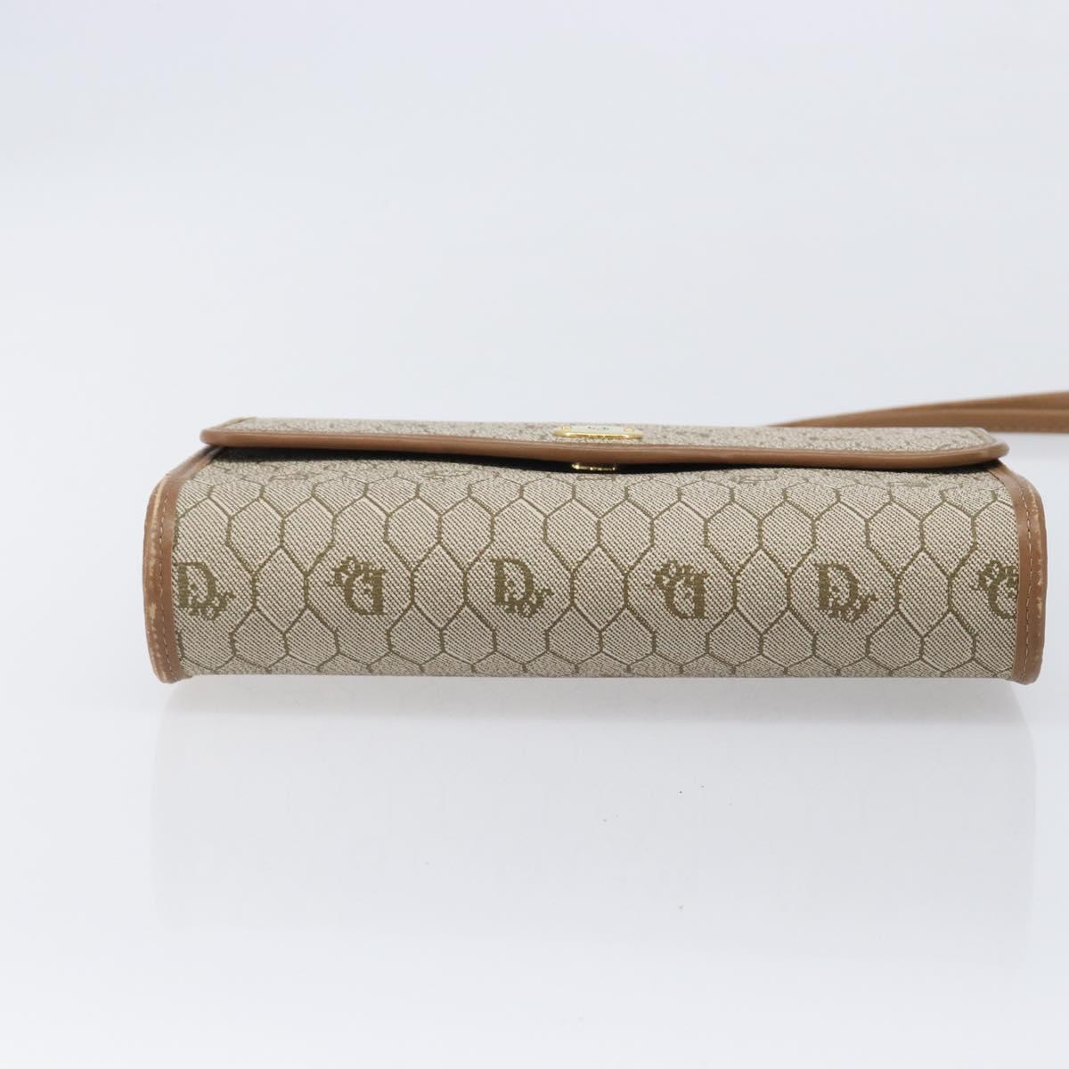 Christian Dior Honeycomb Canvas Shoulder Bag PVC Beige Gold Auth ka6327A