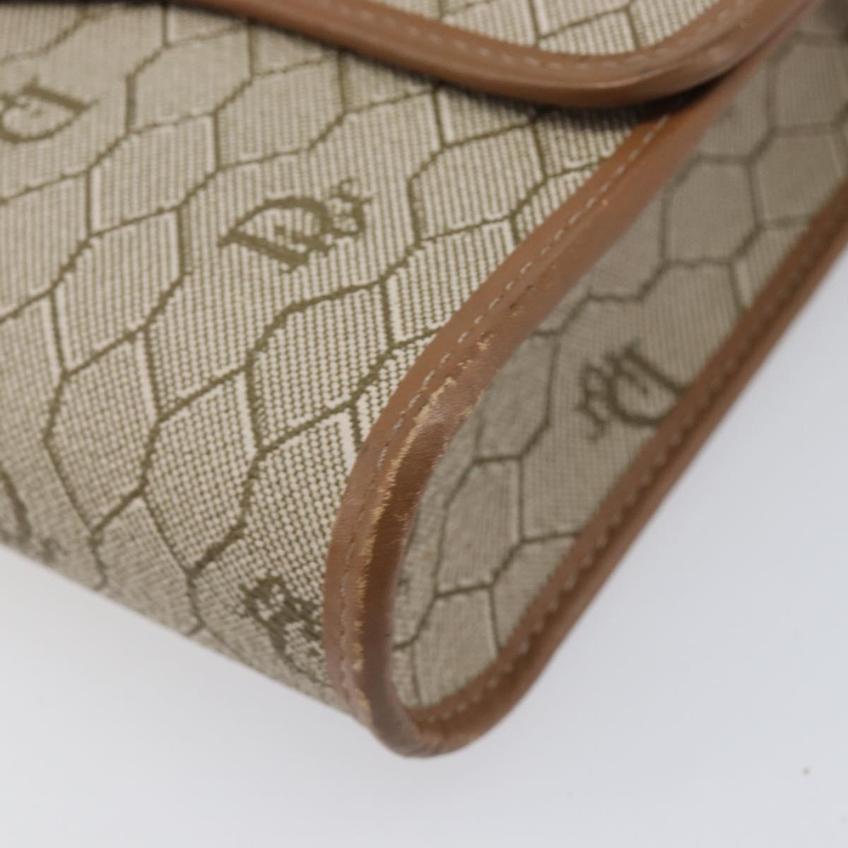 Christian Dior Honeycomb Canvas Shoulder Bag PVC Beige Gold Auth ka6327A