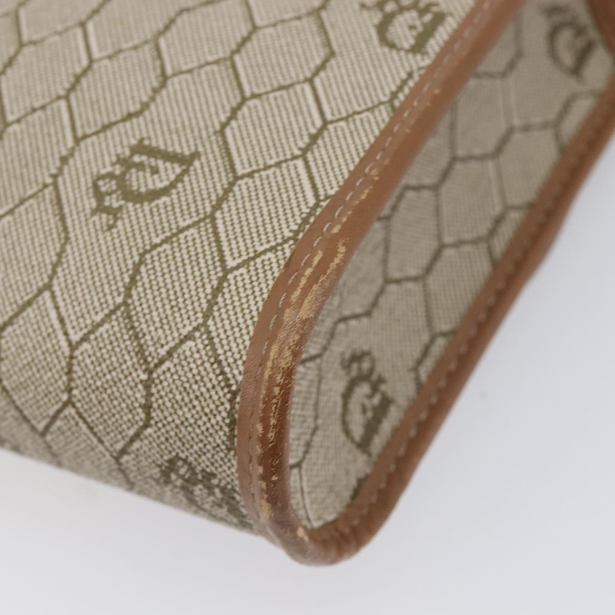 Christian Dior Honeycomb Canvas Shoulder Bag PVC Beige Gold Auth ka6327A