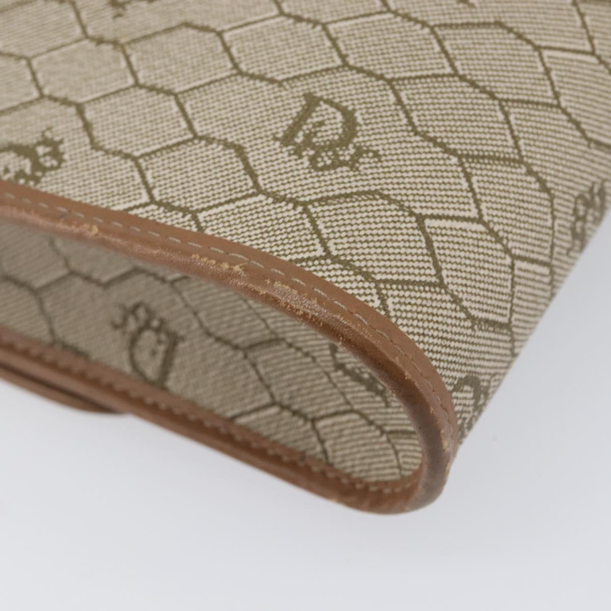 Christian Dior Honeycomb Canvas Shoulder Bag PVC Beige Gold Auth ka6327A