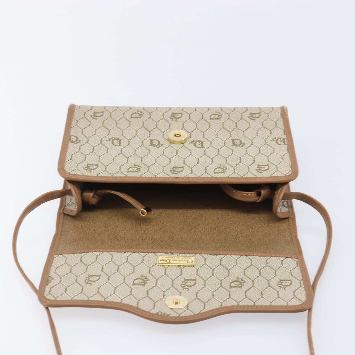 Christian Dior Honeycomb Canvas Shoulder Bag PVC Beige Gold Auth ka6327A