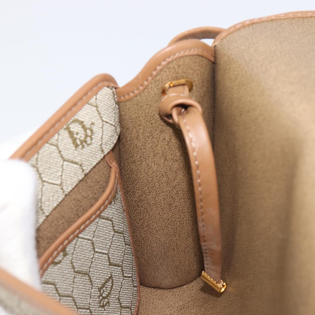 Christian Dior Honeycomb Canvas Shoulder Bag PVC Beige Gold Auth ka6327A