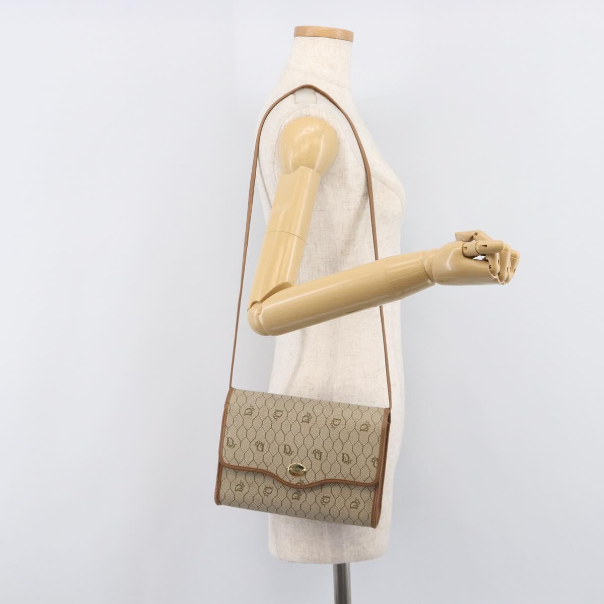 Christian Dior Honeycomb Canvas Shoulder Bag PVC Beige Gold Auth ka6327A