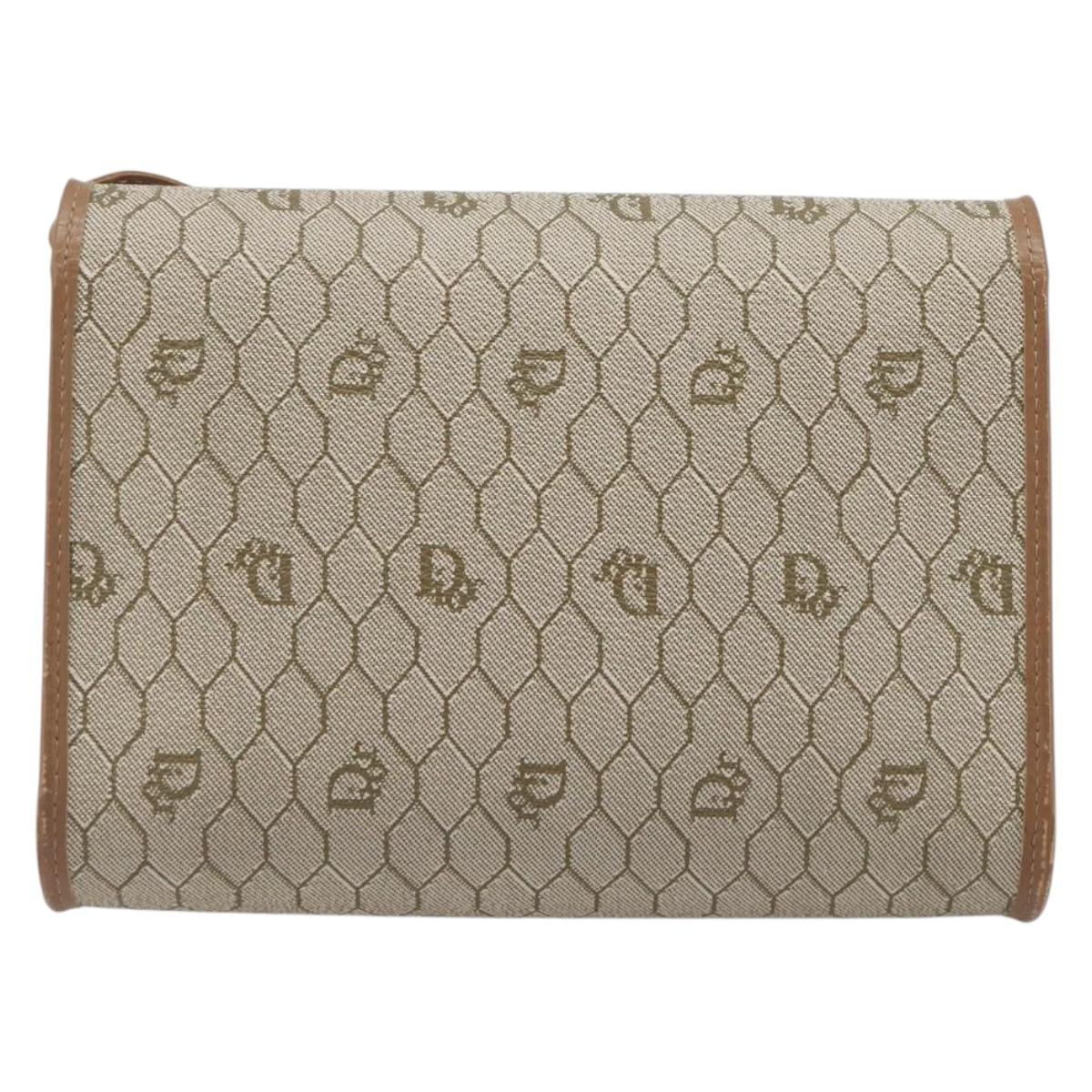 Christian Dior Honeycomb Canvas Shoulder Bag PVC Beige Gold Auth ka6327A