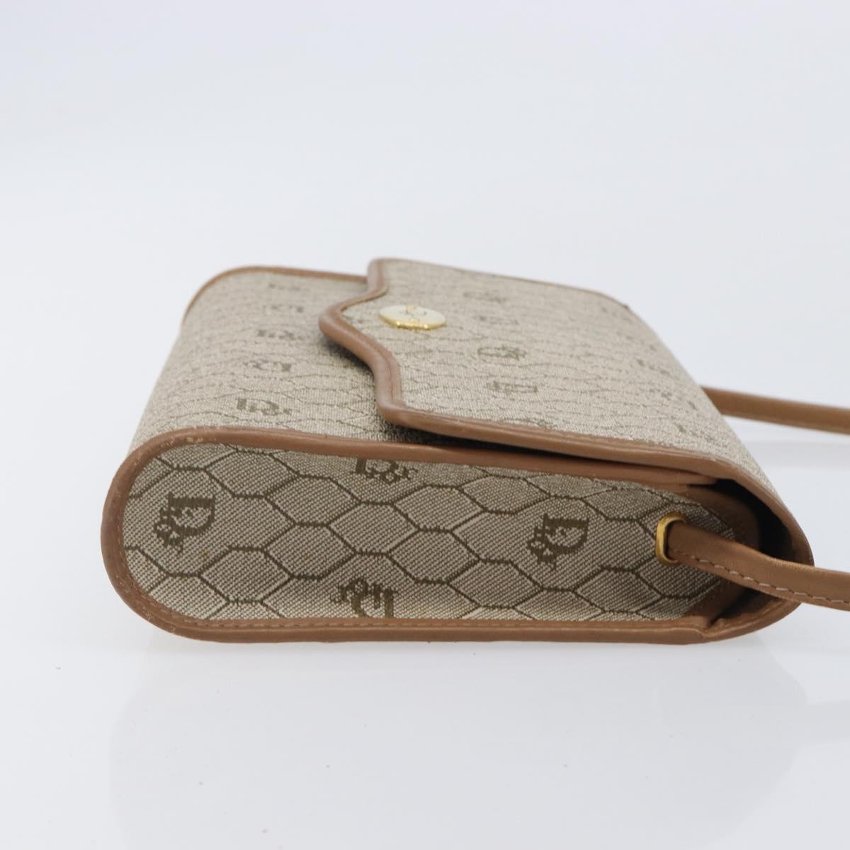 Christian Dior Honeycomb Canvas Shoulder Bag PVC Beige Gold Auth ka6327A
