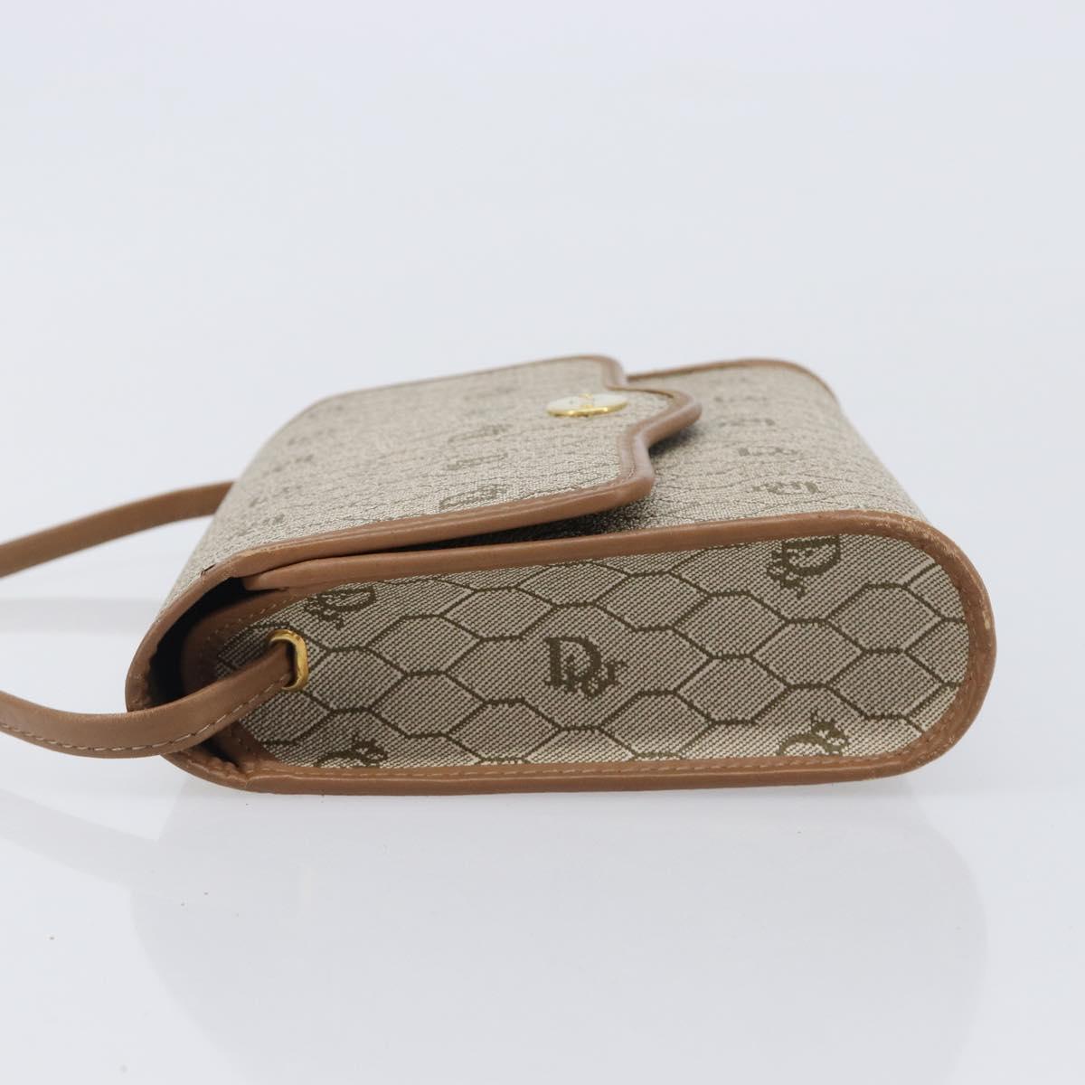 Christian Dior Honeycomb Canvas Shoulder Bag PVC Beige Gold Auth ka6327A