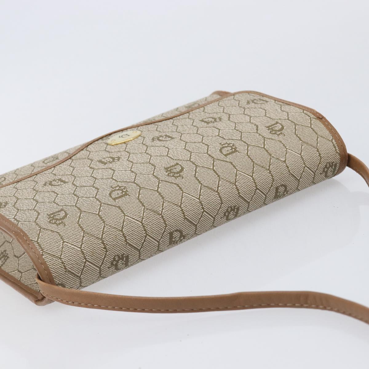 Christian Dior Honeycomb Canvas Shoulder Bag PVC Beige Gold Auth ka6327A