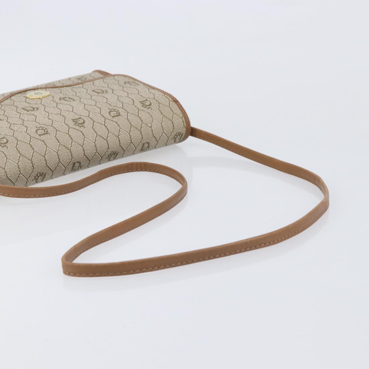 Christian Dior Honeycomb Canvas Shoulder Bag PVC Beige Gold Auth ka6327A