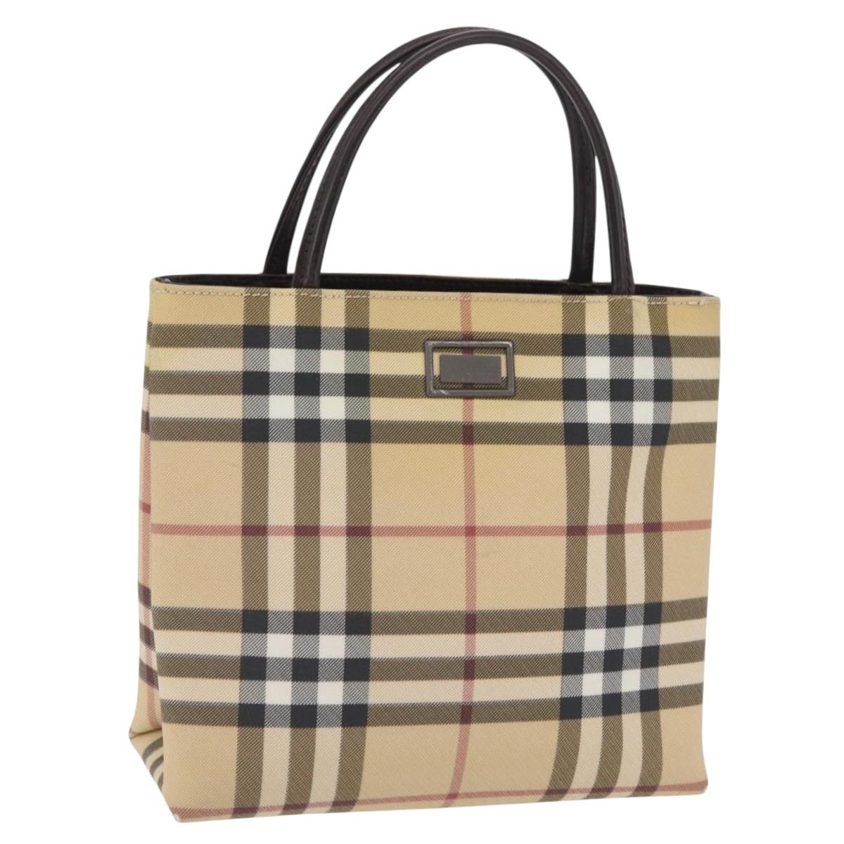 BURBERRY Nova Check Hand Bag PVC Beige Silver Auth ka6328