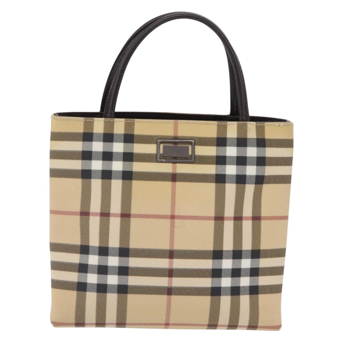 BURBERRY Nova Check Hand Bag PVC Beige Silver Auth ka6328
