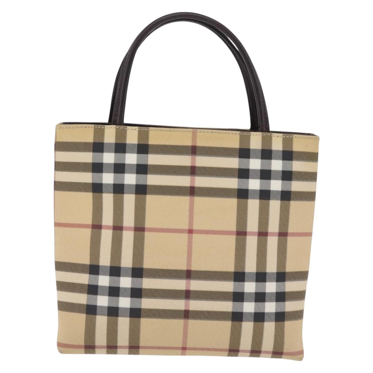 BURBERRY Nova Check Hand Bag PVC Beige Silver Auth ka6328