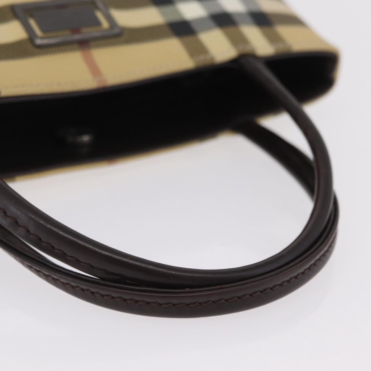 BURBERRY Nova Check Hand Bag PVC Beige Silver Auth ka6328