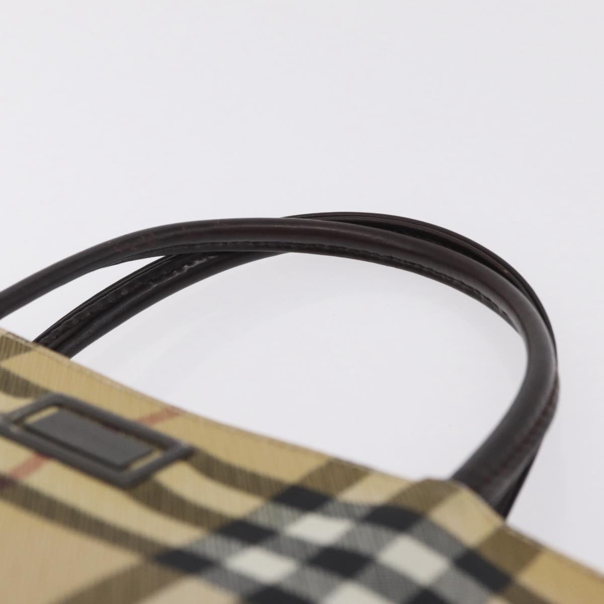 BURBERRY Nova Check Hand Bag PVC Beige Silver Auth ka6328