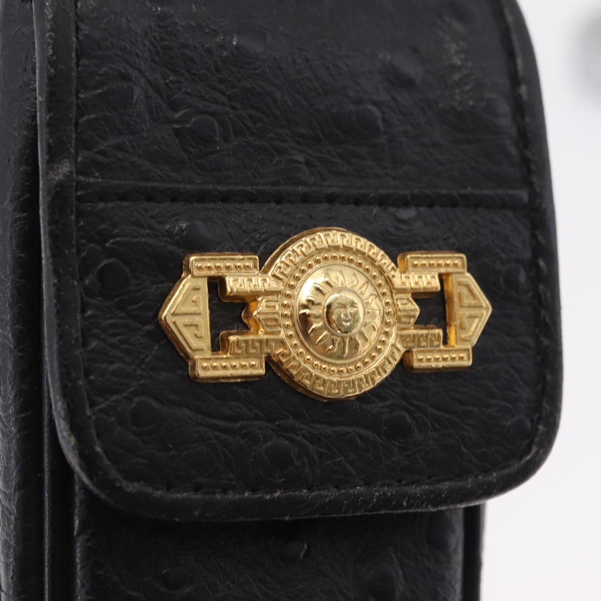 Gianni Versace Cigarette Case Leather Black Gold Auth ka6329