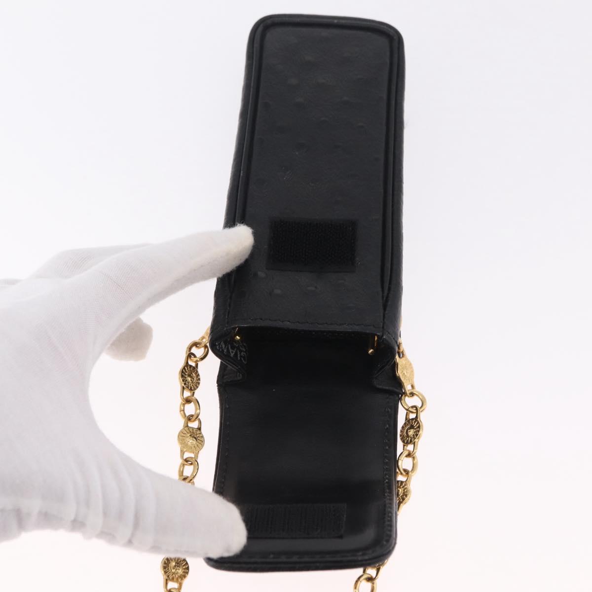 Gianni Versace Cigarette Case Leather Black Gold Auth ka6329