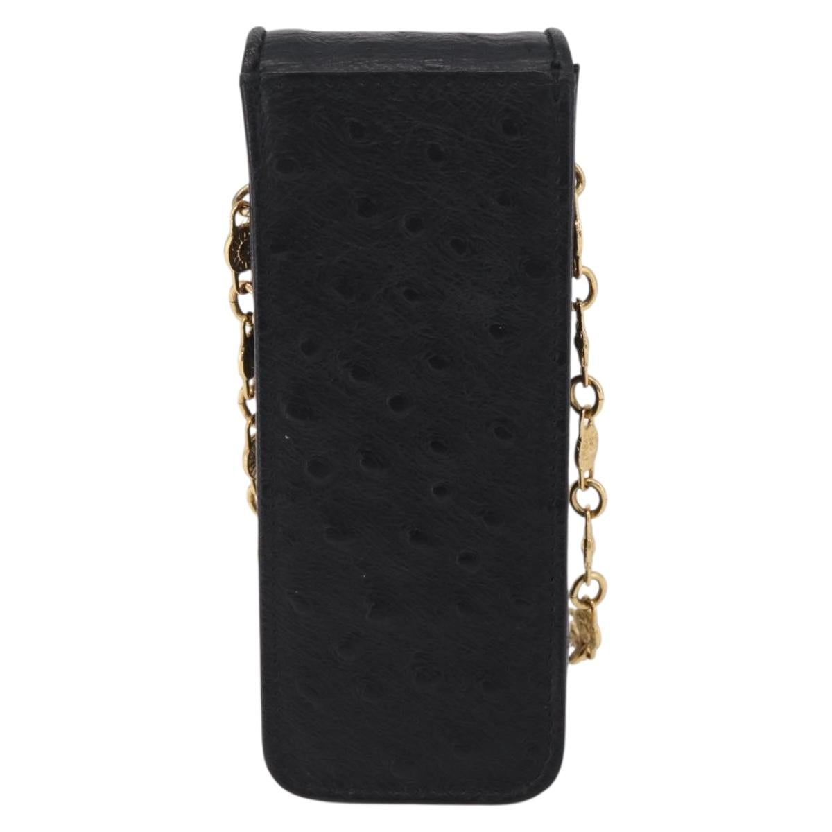 Gianni Versace Cigarette Case Leather Black Gold Auth ka6329