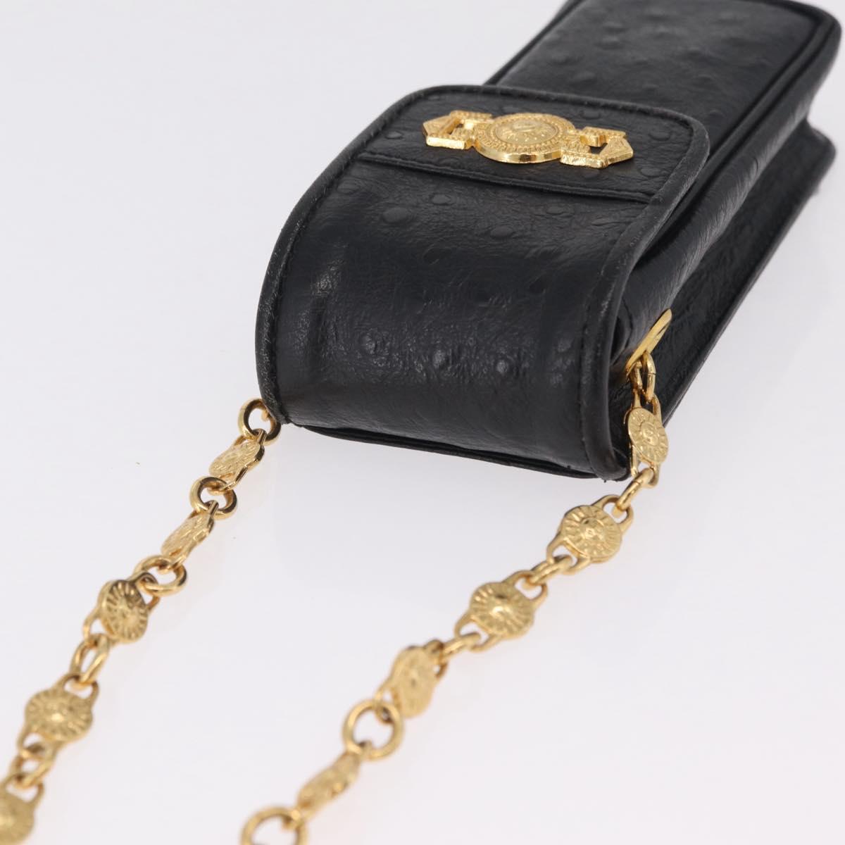 Gianni Versace Cigarette Case Leather Black Gold Auth ka6329