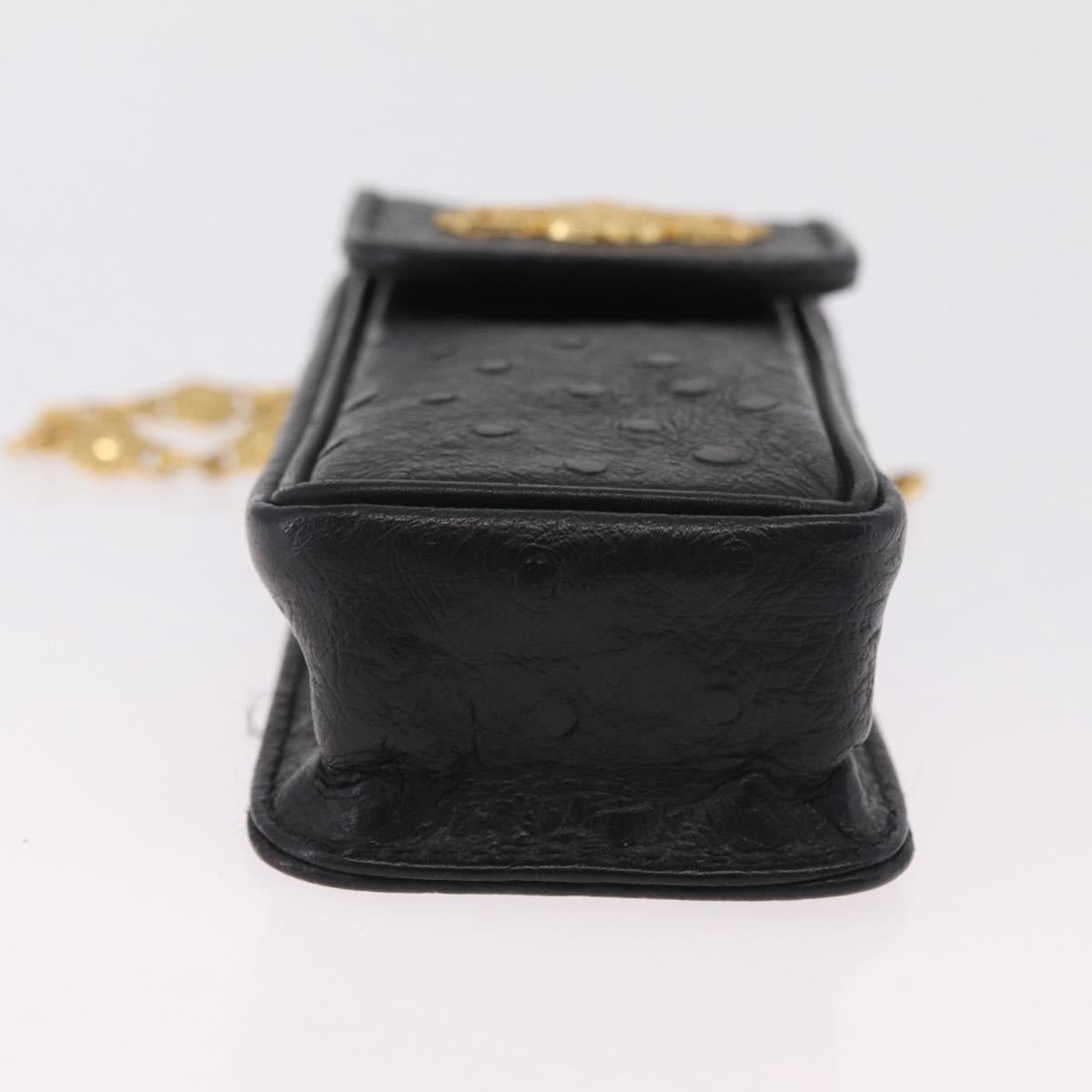 Gianni Versace Cigarette Case Leather Black Gold Auth ka6329