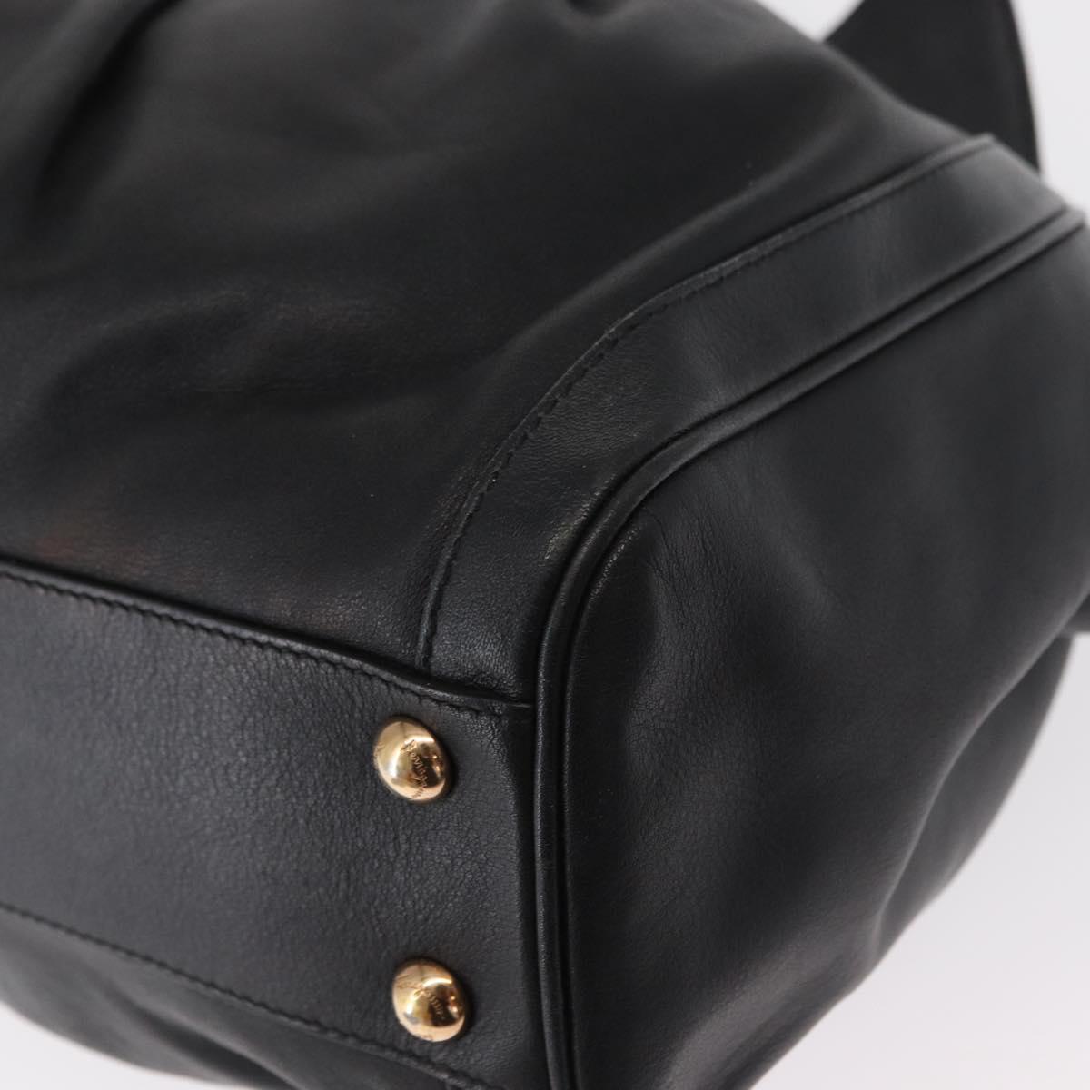 Salvatore Ferragamo Gancini Shoulder Bag Leather Black Gold Auth ka633