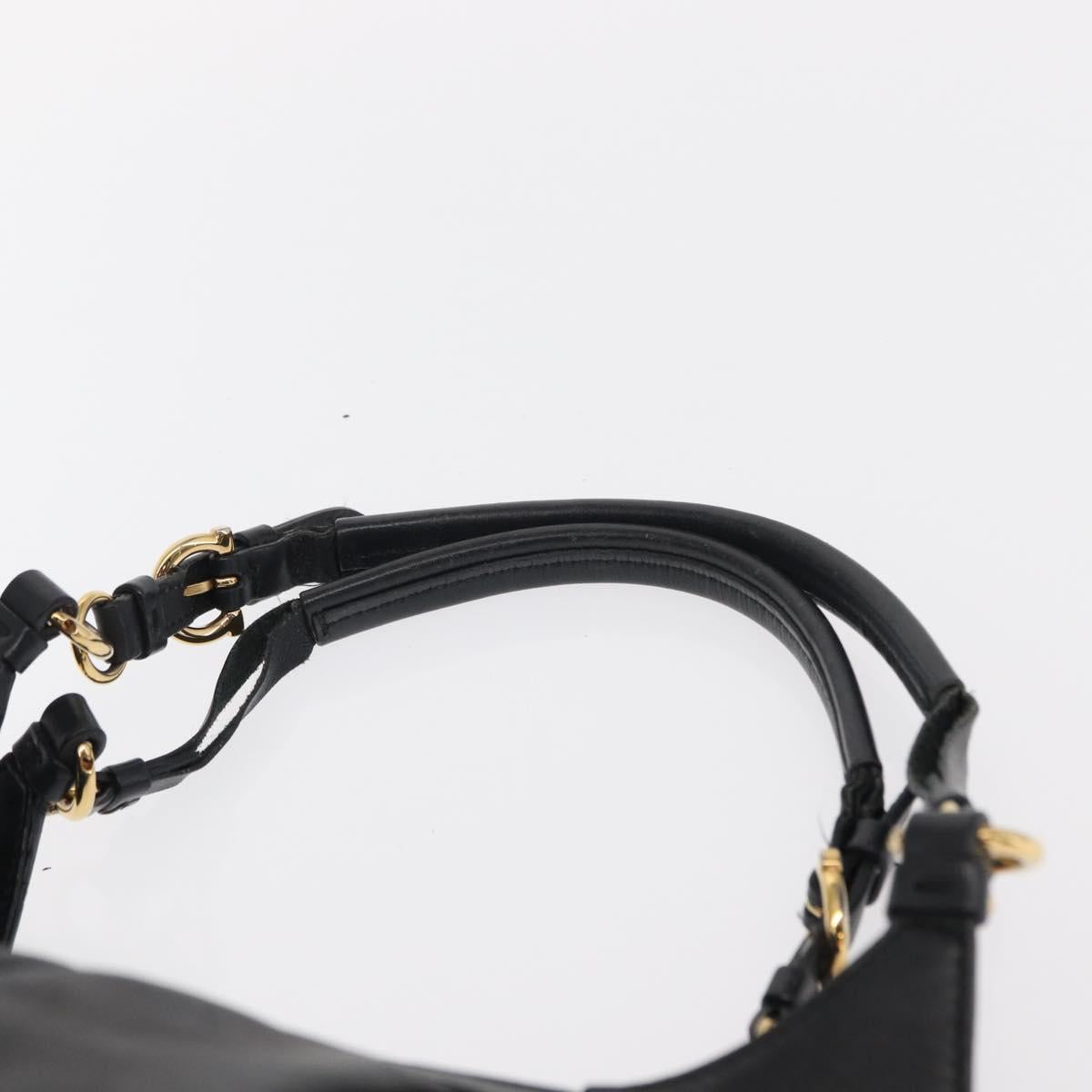 Salvatore Ferragamo Gancini Shoulder Bag Leather Black Gold Auth ka633