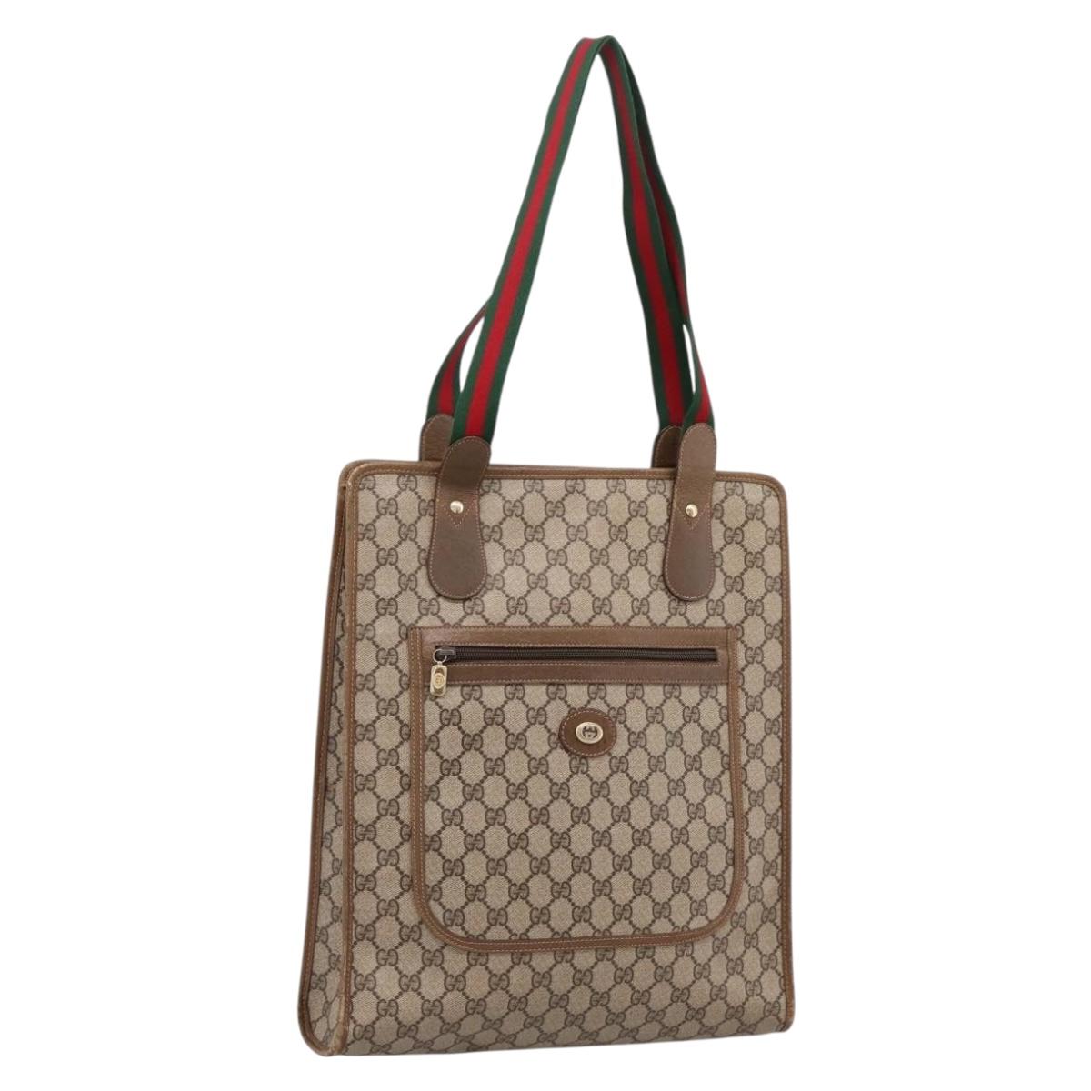 GUCCI GG Supreme Web Sherry Line Tote Bag PVC Beige Gold 89 02 092 Auth ka6331