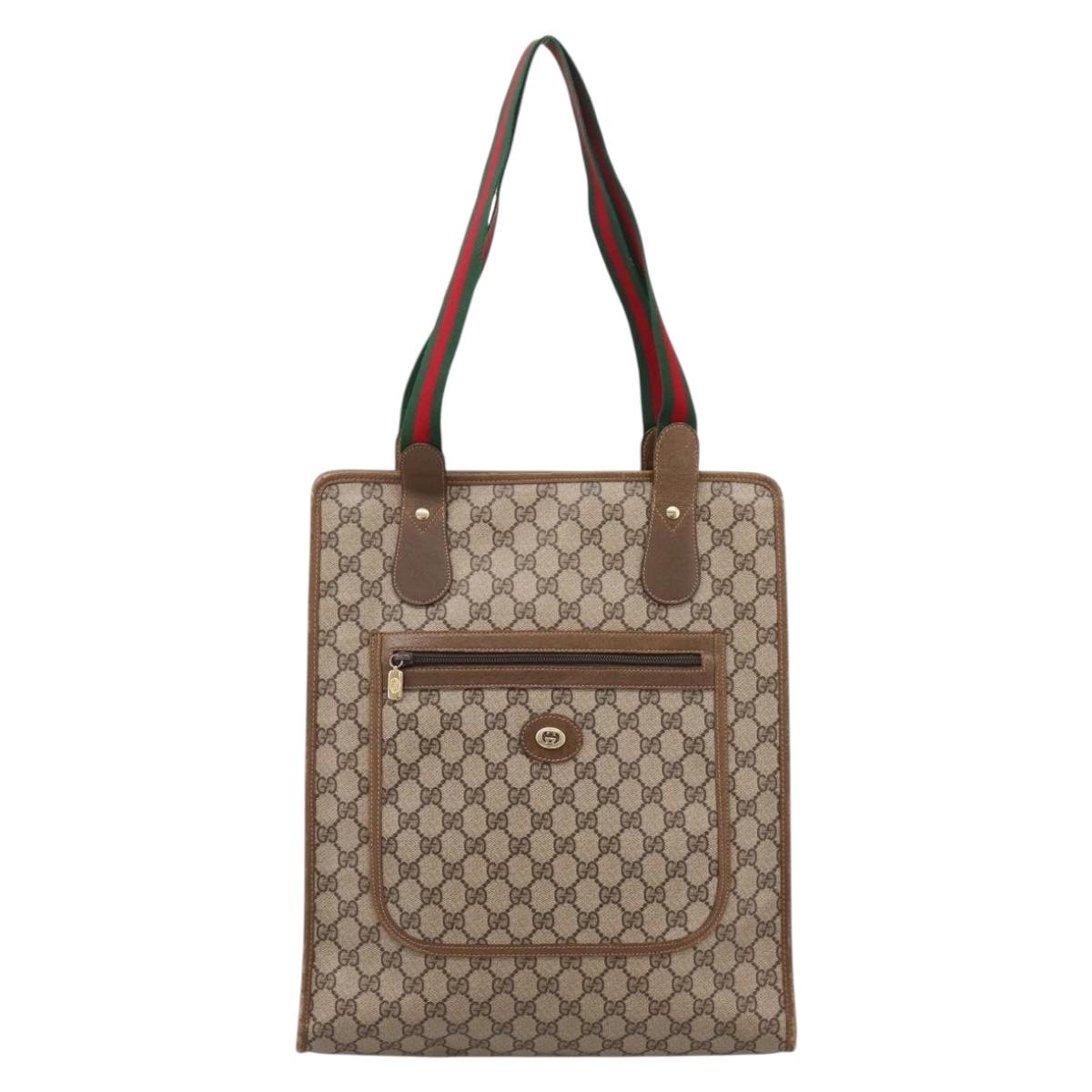 GUCCI GG Supreme Web Sherry Line Tote Bag PVC Beige Gold 89 02 092 Auth ka6331