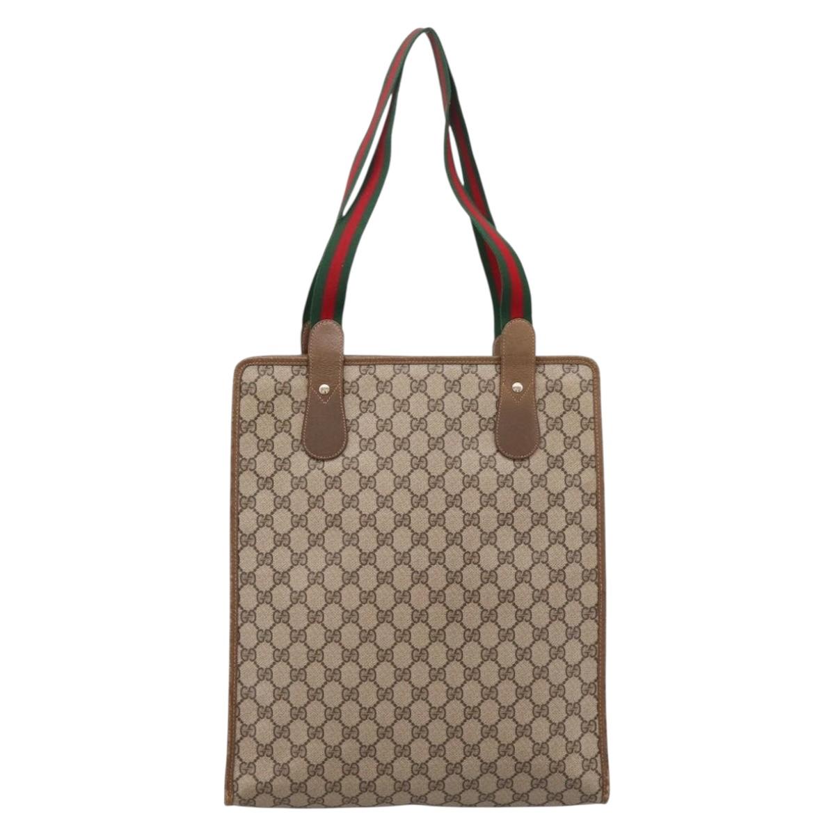 GUCCI GG Supreme Web Sherry Line Tote Bag PVC Beige Gold 89 02 092 Auth ka6331