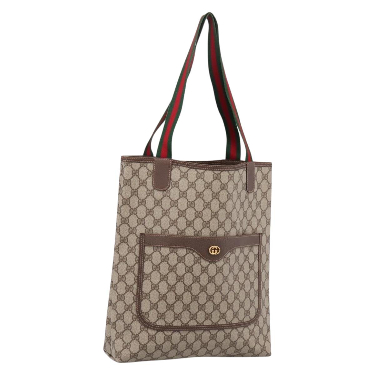 GUCCI GG Supreme Web Sherry Line Tote Bag PVC Beige Gold 002 58 6487 Auth ka6332