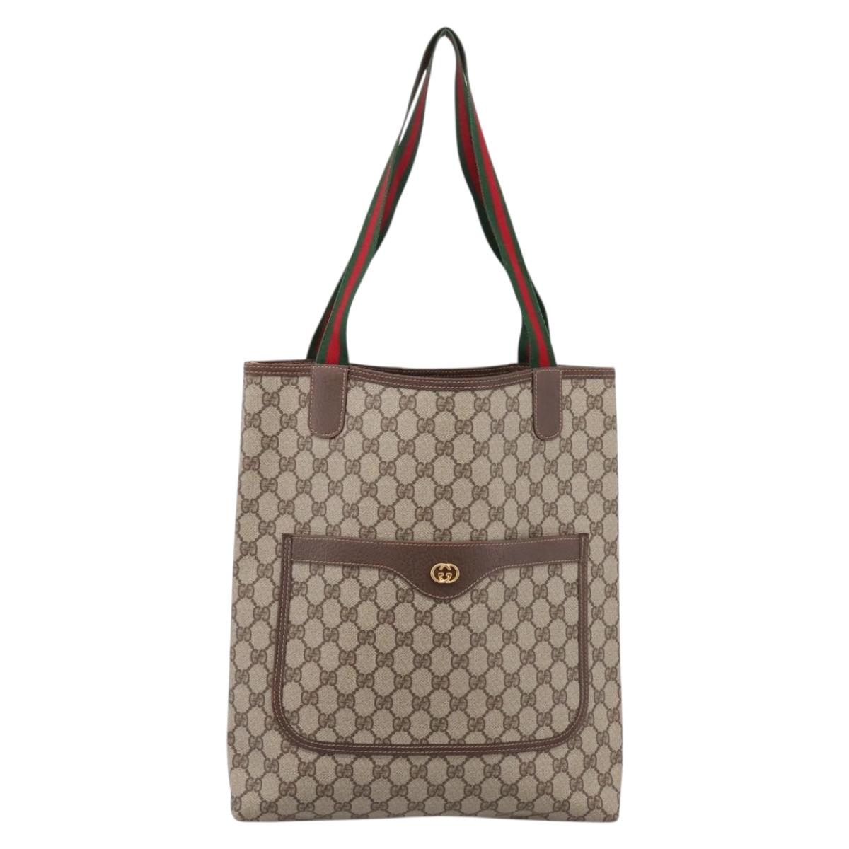 GUCCI GG Supreme Web Sherry Line Tote Bag PVC Beige Gold 002 58 6487 Auth ka6332