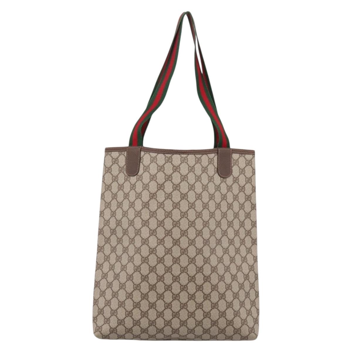 GUCCI GG Supreme Web Sherry Line Tote Bag PVC Beige Gold 002 58 6487 Auth ka6332