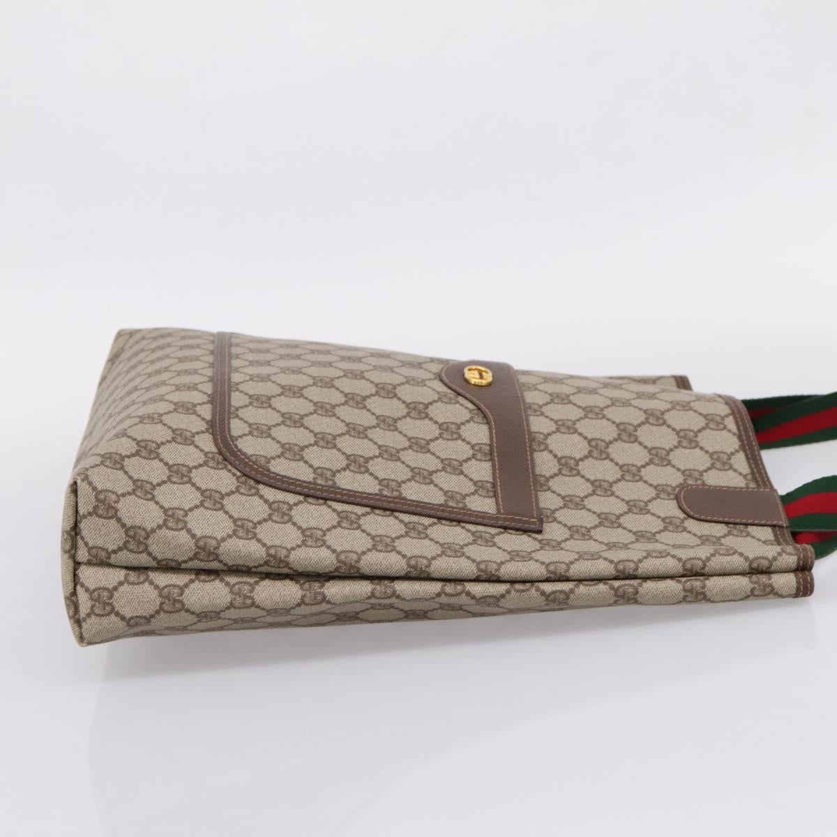 GUCCI GG Supreme Web Sherry Line Tote Bag PVC Beige Gold 002 58 6487 Auth ka6332
