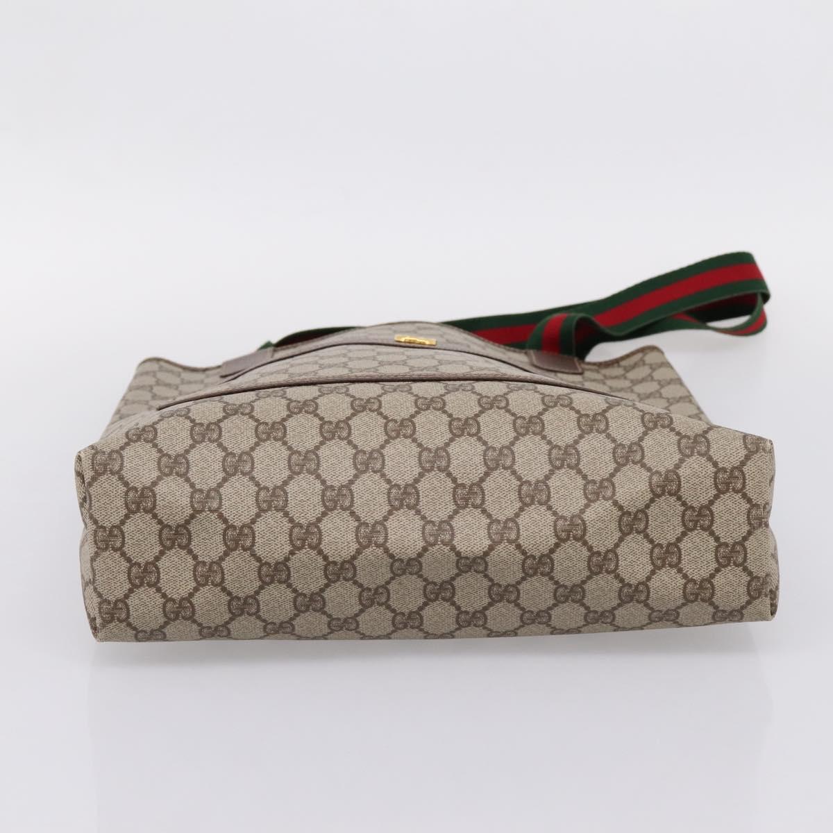 GUCCI GG Supreme Web Sherry Line Tote Bag PVC Beige Gold 002 58 6487 Auth ka6332