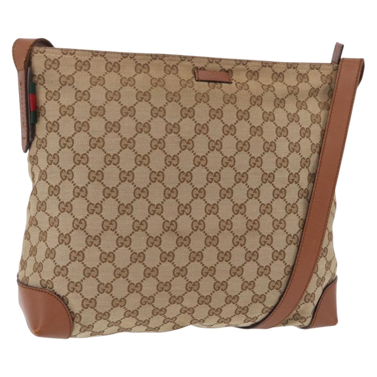 GUCCI GG Canvas Web Sherry Line Shoulder Bag Beige Silver 308930 Auth ka6334